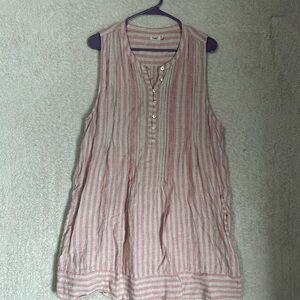 Faherty Isha Linen Dress Pink Cinque Terre Stripe Sleeveless $168 XL. Vacation